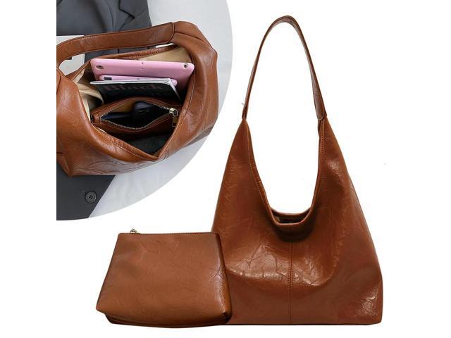 Women Leather Shoulder Bag Versatile Hobo Bag and Clutch Casual 2pcs Shoulder Bag and Handbag Set Satchel Hobo Bag Commuting Bag