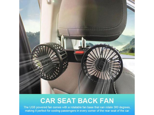 USB Charge Dual Head Fan Car Seat Back Cooling Fan Summer 360 Degree Rotation Auto Headrest Ventilation Fan Neck Cooler
