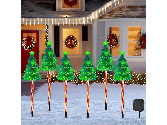 6 Pack LED Solar Powered String Lights IP65 Waterproof Xmas Tree Candy Cane Light 6 Modes USB Rechargeable for Yard Patio Porch