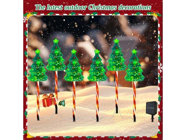 6 Pack LED Solar Powered String Lights IP65 Waterproof Xmas Tree Candy Cane Light 6 Modes USB Rechargeable for Yard Patio Porch