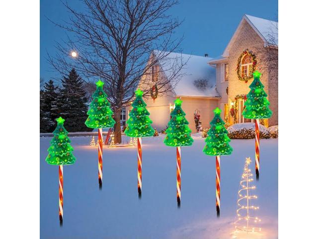 6 Pack LED Solar Powered String Lights IP65 Waterproof Xmas Tree Candy Cane Light 6 Modes USB Rechargeable for Yard Patio Porch