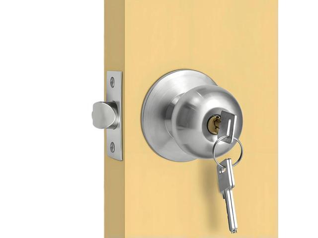 Keyed Entry Door Knob with Lock Round Door Knobs Stainless Steel Interior and Exterior Door Lock for Bedroom Bathroom
