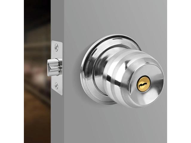 Keyed Entry Door Knob with Lock Round Door Knobs Stainless Steel Interior and Exterior Door Lock for Bedroom Bathroom