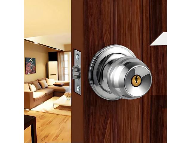 Keyed Entry Door Knob with Lock Round Door Knobs Stainless Steel Interior and Exterior Door Lock for Bedroom Bathroom