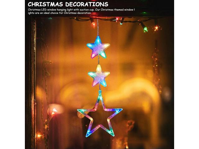 3 Pack Christmas Indoor Star Window Light with Suction Cup Light Up Hanging Christmas Decoration for Glass Window Outdoor Decor