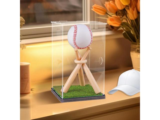 Baseball Display Case with Wood Stand Ball Showcase Clear Acrylic Collectibles Box Gift for Autograph