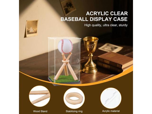 Baseball Display Case with Wood Stand Ball Showcase Clear Acrylic Collectibles Box Gift for Autograph