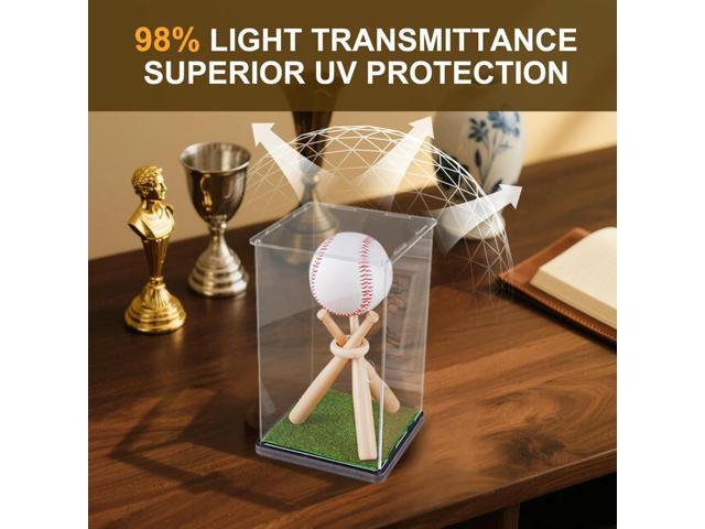 Baseball Display Case with Wood Stand Ball Showcase Clear Acrylic Collectibles Box Gift for Autograph