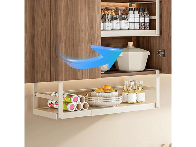 Extendable Under Cabinet Shelf & Thick Clip Under Cabinet Add-on Baskets for Kitchen Pantry Laundry Bathroom