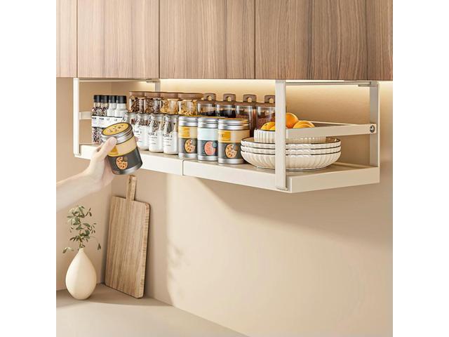 Extendable Under Cabinet Shelf & Thick Clip Under Cabinet Add-on Baskets for Kitchen Pantry Laundry Bathroom