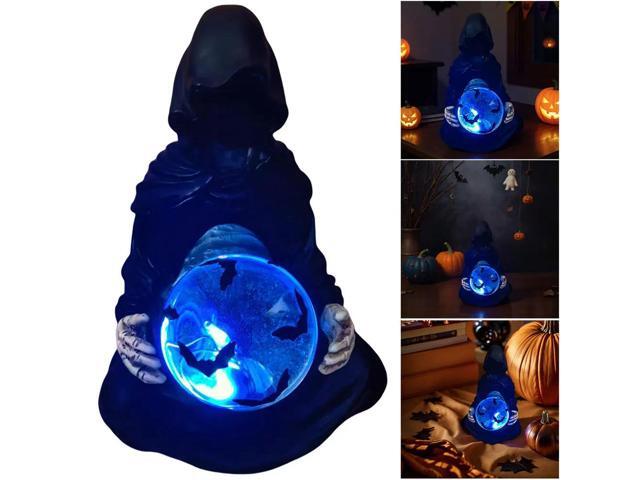 The Death Gods Crystal Ball Halloween Grim Reaper Statue with Flying Bats Crystal Ball Grim Reaper Figurine Resin Ornament