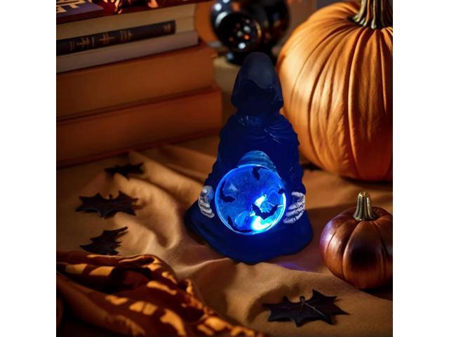 The Death Gods Crystal Ball Halloween Grim Reaper Statue with Flying Bats Crystal Ball Grim Reaper Figurine Resin Ornament