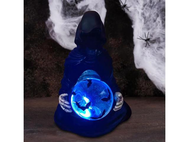The Death Gods Crystal Ball Halloween Grim Reaper Statue with Flying Bats Crystal Ball Grim Reaper Figurine Resin Ornament