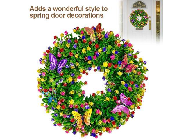 Artificial Eucalyptus Wreath Butterfly Flower Wreath Plastic Floral Wreath for Wall Window Farmhouse Party Holiday Home Decor
