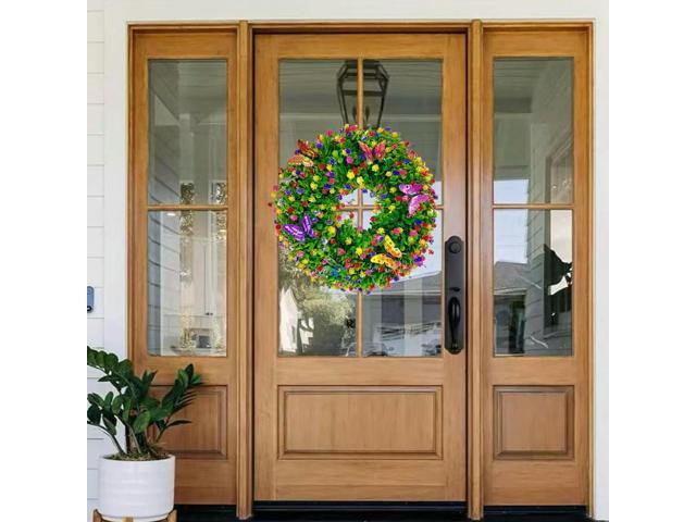 Artificial Eucalyptus Wreath Butterfly Flower Wreath Plastic Floral Wreath for Wall Window Farmhouse Party Holiday Home Decor
