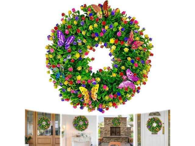 Artificial Eucalyptus Wreath Butterfly Flower Wreath Plastic Floral Wreath for Wall Window Farmhouse Party Holiday Home Decor