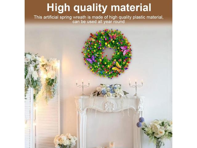 Artificial Eucalyptus Wreath Sping Door Wreath Butterfly Flower Wreath for Wall Window Farmhouse Party Holiday Home Decor