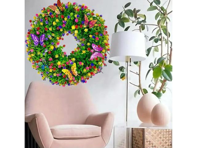 Artificial Eucalyptus Wreath Sping Door Wreath Butterfly Flower Wreath for Wall Window Farmhouse Party Holiday Home Decor
