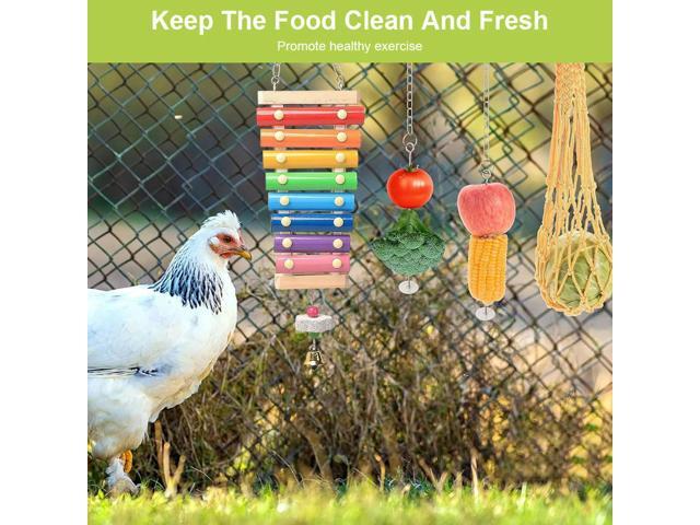 7PCS Chewing Foraging Toy with Wooden Hanging Feeder Hanging Feeder Bell Toys for Budgerigar Parakeet Conure Cockatiel Mynah