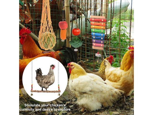 7PCS Chewing Foraging Toy with Wooden Hanging Feeder Hanging Feeder Bell Toys for Budgerigar Parakeet Conure Cockatiel Mynah