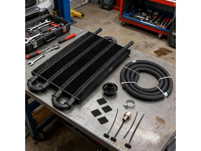 4 Row Aluminium Alloy Radiator with Tube and Hose Mounting Kit Oil Radiator Transmission Engine Cooler