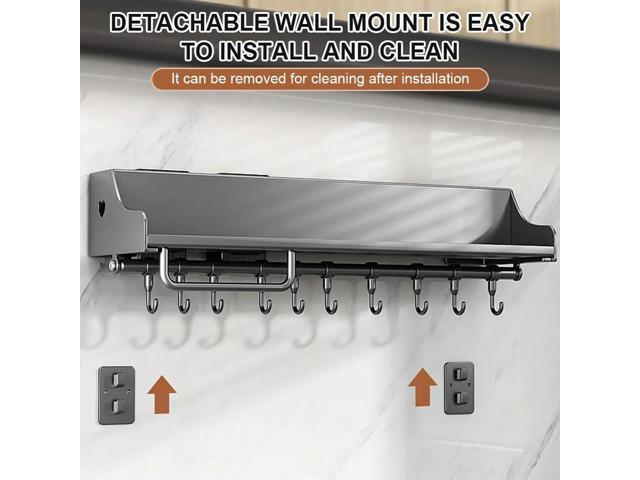 60CM Kitchen Rack with 12 Hooks Hanging Rack Punch-Free Spice Organizer for Chopsticks Spoons Shovels Organize