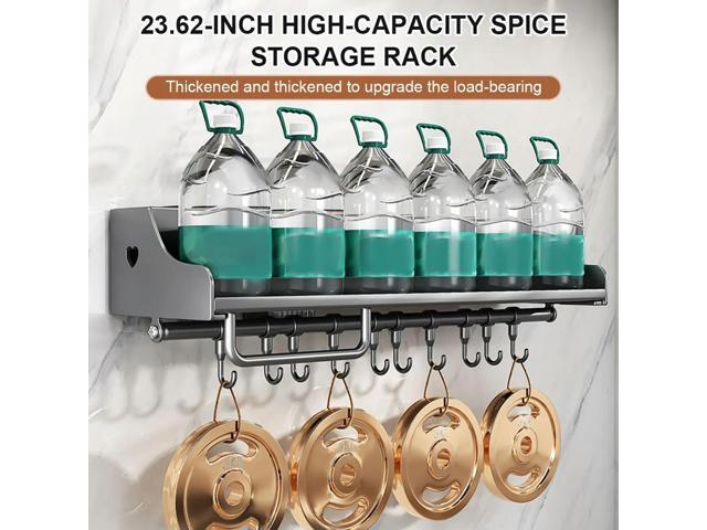 60CM Kitchen Rack with 12 Hooks Hanging Rack Punch-Free Spice Organizer for Chopsticks Spoons Shovels Organize