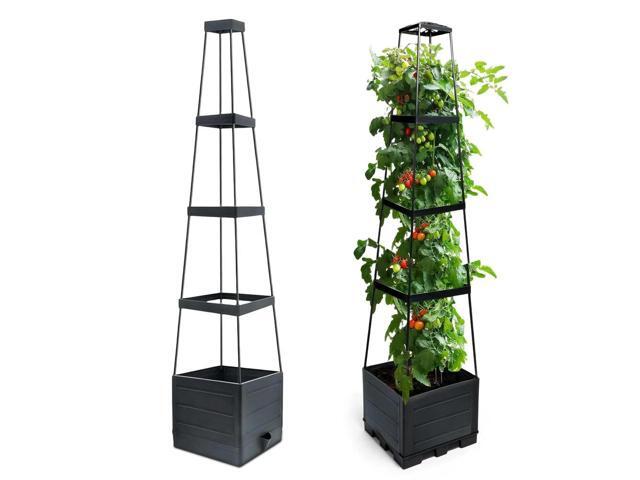 Raised Garden Bed Planter Box with Trellis Tomato Cage Planter Self-Watering Planter Box for Patio Greenhouse