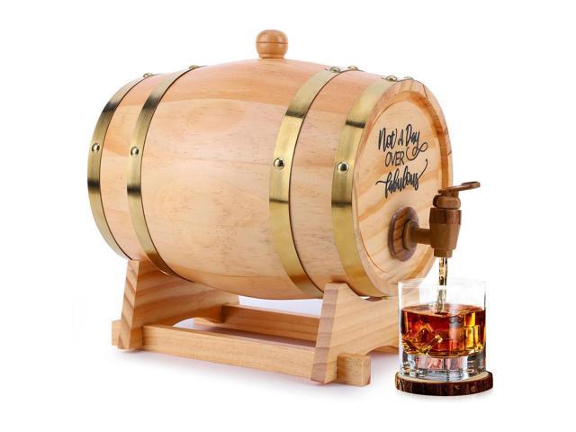 3L Wooden Whiskey Barrel with Stand Bung and Spigot Whiskey Barrel Dispenser Bourbon Barrel for Whiskey Bourbon Cocktails Rum