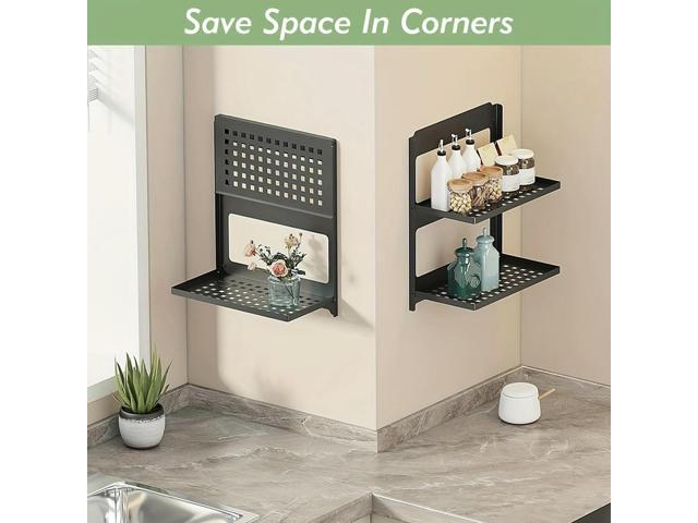 2-Tier Table Rack Wall Mounted Rack Shelf for Basement Coffee Bar Kitchen Room Office