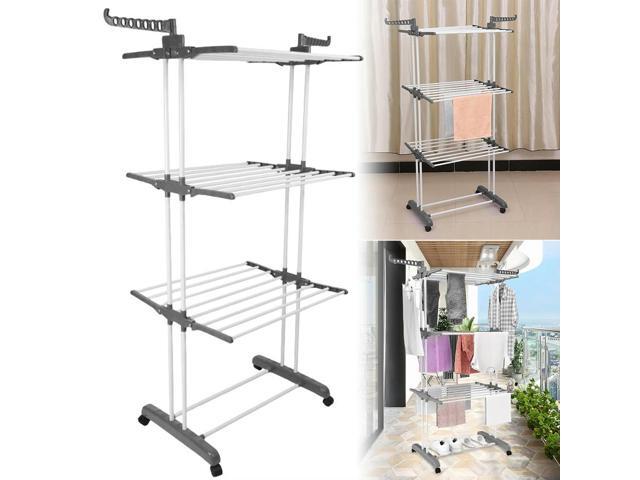 4-Tier Folding Drying Rack Free Standing Movable Laundry Rack with 4 Castors Clothes Horses Rack for Towels Clothes Shoes Linen