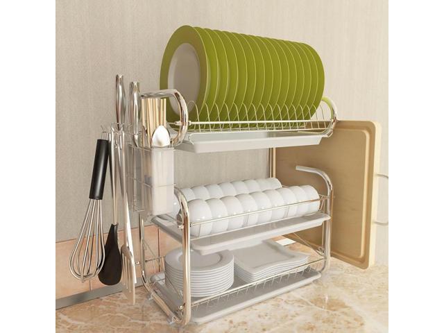 3 Tiers Dish Drainer Large Kitchen Dish Shelf Kitchen Organizer Countertop Dish Drying Rack for Kitchen