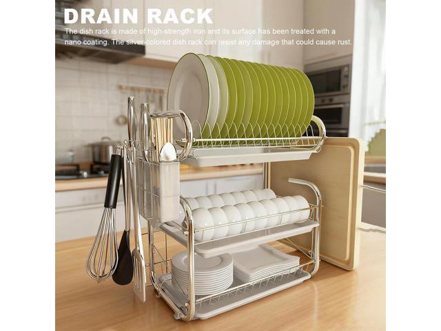 3 Tiers Dish Drainer Large Kitchen Dish Shelf Kitchen Organizer Countertop Dish Drying Rack for Kitchen
