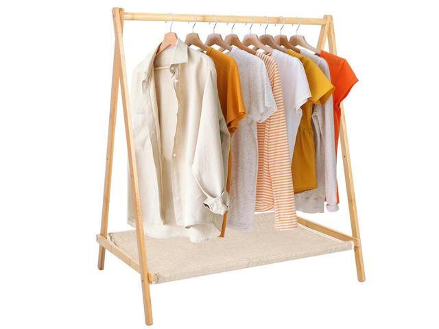 Wood Clothes Rack Foldable Garment Rack Portable Clothing Organizer Shelves for Hanging Clothes Coats Skirts Shoes Bags