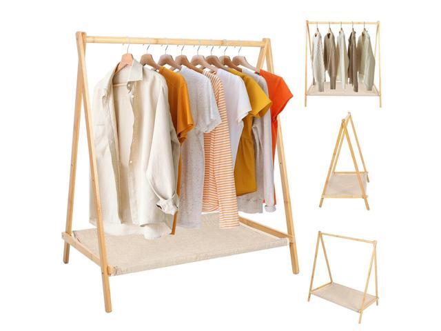 Wood Clothes Rack Foldable Garment Rack Portable Clothing Organizer Shelves for Hanging Clothes Coats Skirts Shoes Bags