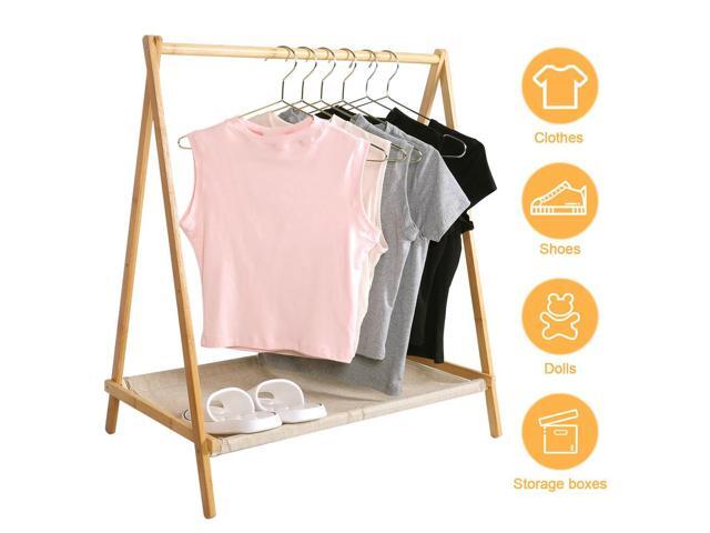 Wood Clothes Rack Foldable Garment Rack Portable Clothing Organizer Shelves for Hanging Clothes Coats Skirts Shoes Bags