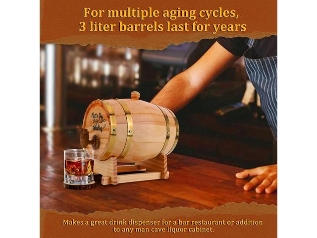 3L Engraved Whiskey Barrel with Stand Bung and Spigot Wine Barrel Bourbon Barrel for Cocktails Bourbon Rum Beer