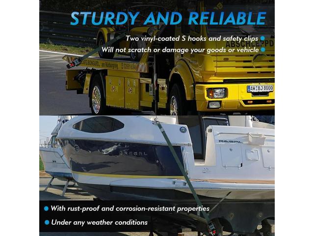Retractable Ratchet Strap Heavy Duty Tie Down Auto Self Retracting Tie Down Strap for Truck Cargo Trailer Motorcycle & More
