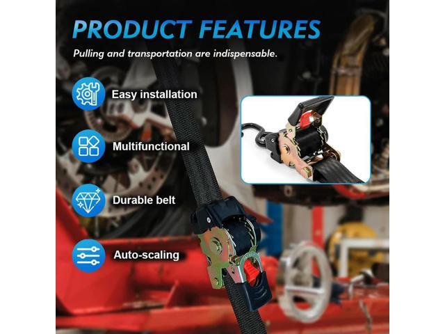 Retractable Ratchet Strap Heavy Duty Tie Down Auto Self Retracting Tie Down Strap for Truck Cargo Trailer Motorcycle & More