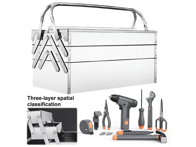 Stainless Steel Foldable Tool Box Tool Box 3 Layer 5 Retractable Tray Hardware Box Drill Bit & More Organization
