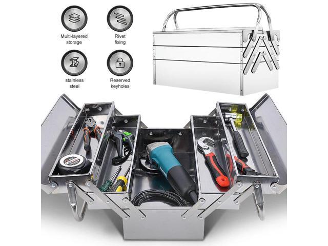 Stainless Steel Foldable Tool Box Tool Box 3 Layer 5 Retractable Tray Hardware Box Drill Bit & More Organization