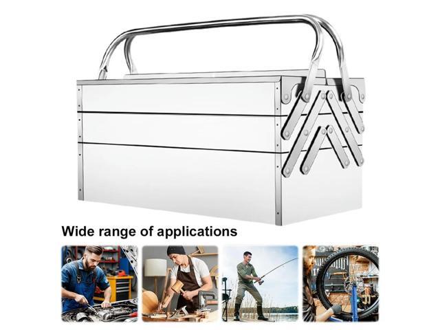 Stainless Steel Foldable Tool Box Tool Box 3 Layer 5 Retractable Tray Hardware Box Drill Bit & More Organization