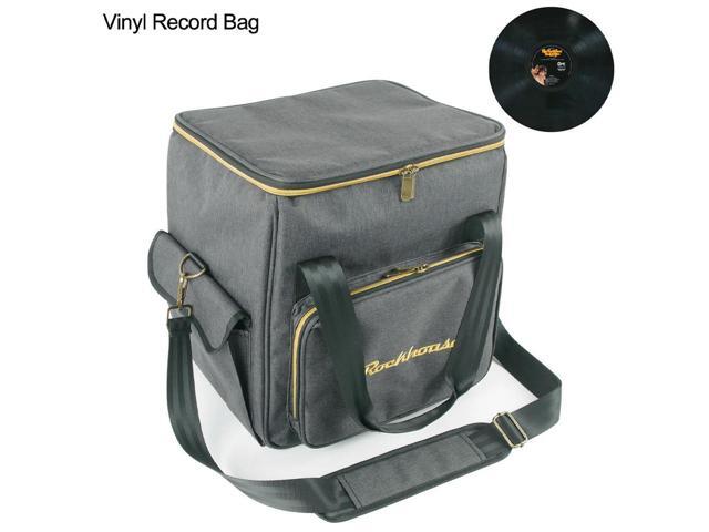 Vinyl Records Carrying Bag with Strap Portable Record Shoulder Bag Dust Prooof Thicken Padded CD Bag Holds Up To 45 Vinyl Albums