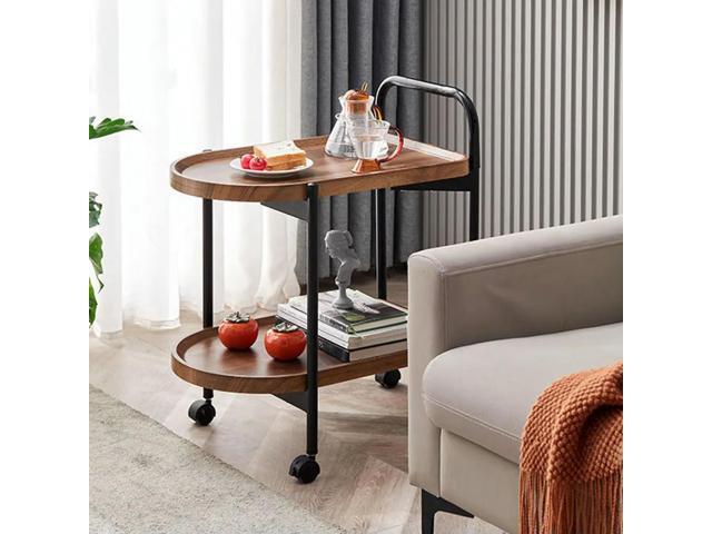 Walnut Wood Nordic Corner Table with Wheels Elegant Coffee Table Large Capacity Shelf for Reading Book Tea Vase