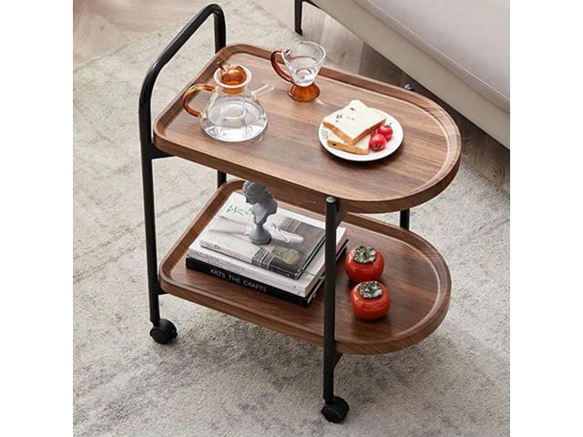 Walnut Wood Nordic Corner Table with Wheels Elegant Coffee Table Large Capacity Shelf for Reading Book Tea Vase
