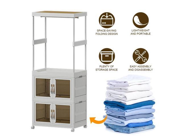 Mobile Wardrobe Clothes Organizer Large Capacity Clothing Shelf with Wheels Wardrobe Closet Rack for Bedroom Living Room