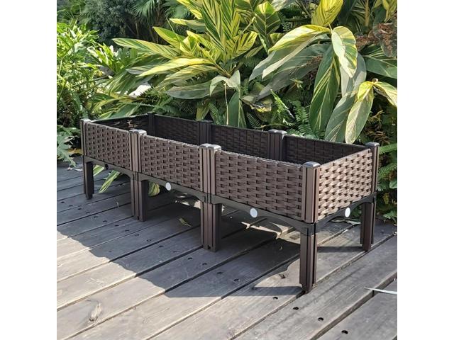 Plastic Planting Container with Drainage Holes Raised Bed Elevated Propagation Box for Patio Flower Fruit Vegetable Growing