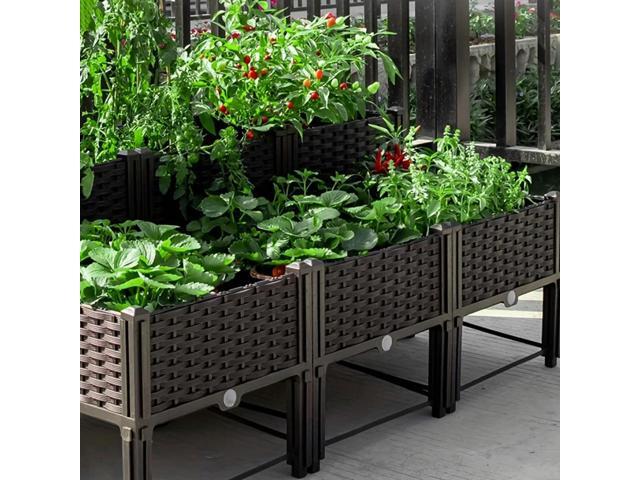 Plastic Planting Container with Drainage Holes Raised Bed Elevated Propagation Box for Patio Flower Fruit Vegetable Growing