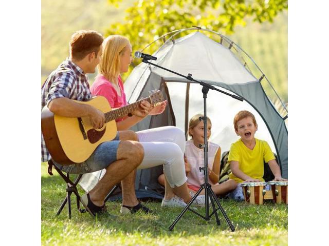 Microphone Stand Tripod with Carrying Bag and 2 Mic Clips Floor Mic Stand Height Adjustable Mic Holder for Singing Performance