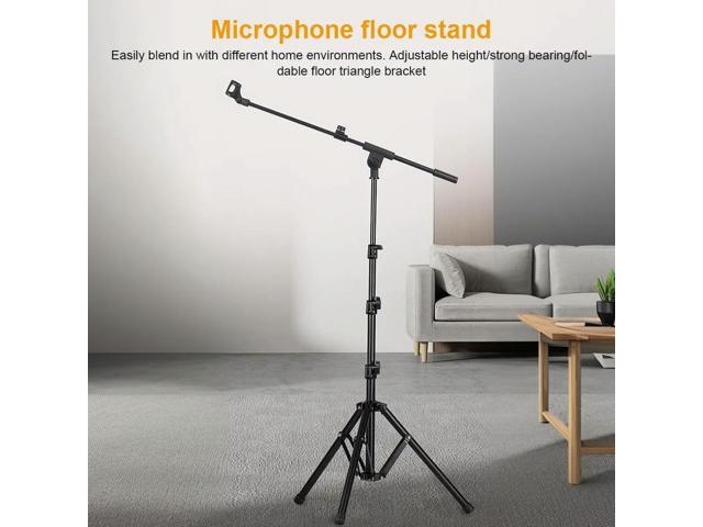 Microphone Stand Tripod with Carrying Bag and 2 Mic Clips Floor Mic Stand Height Adjustable Mic Holder for Singing Performance